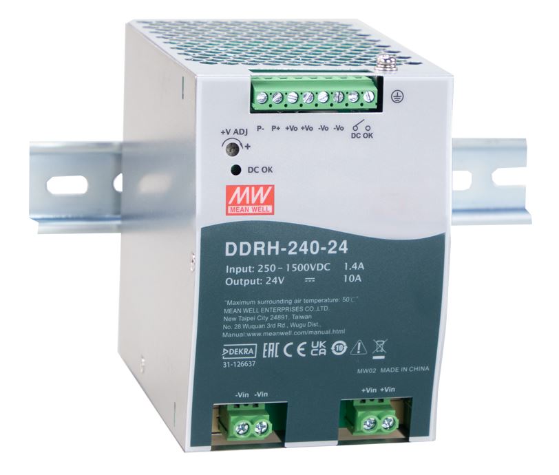 DDRH-240, 240W DC/DC-konverter med meget høj indgangsspænding, fra MEAN WELL. Forhandler er Power Technic. Ring 70 208 210 for mere information.
