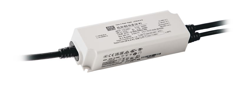 XLN-60, IP67 tæt flicker free LED-driver med konstant -strøm eller -udgangsspænding, fra MEAN WELL. Forhandler er Power Technic. Ring 70 208 210 for mere information.