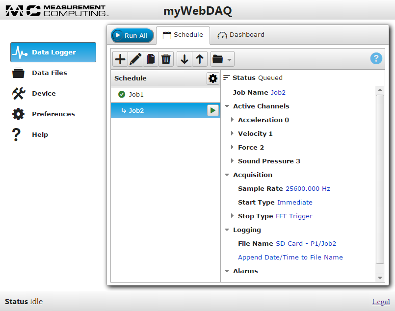 WebDAQ Schedule - Configure the Data Logger